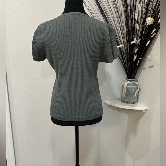 Ellemenno Vintage 90's Gray Ribbed knit top short Sleeved size large - Picture 2 of 7